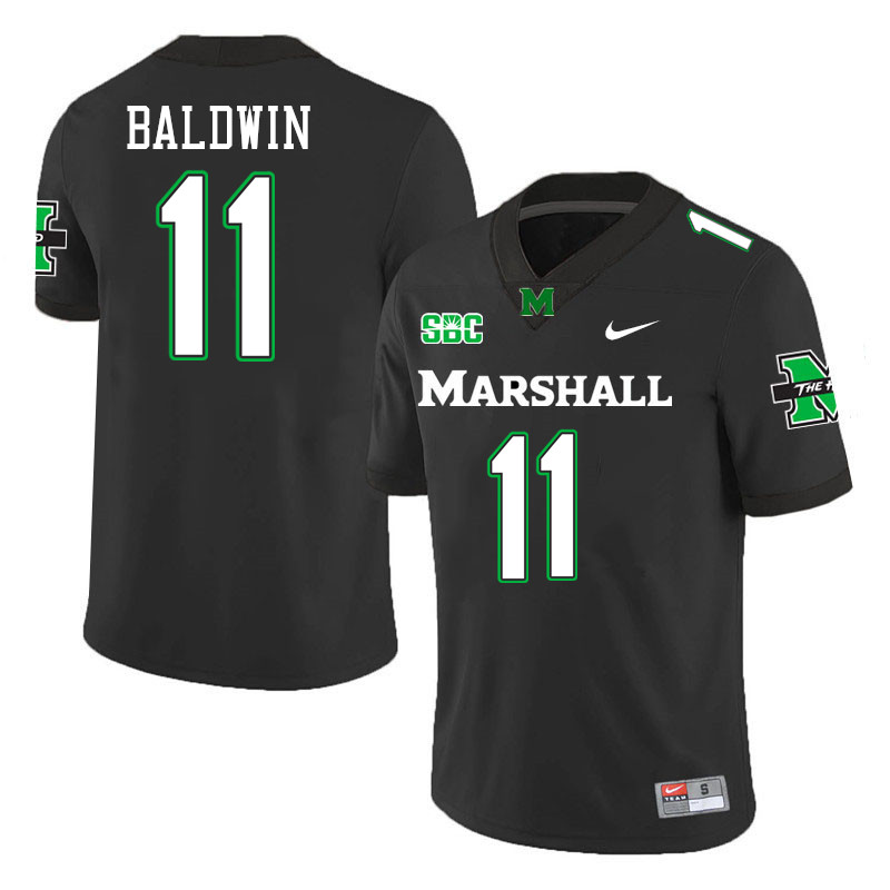 Marshall Thundering Herd #11 Jakolbe Baldwin College Football Jerseys Stitched-Black